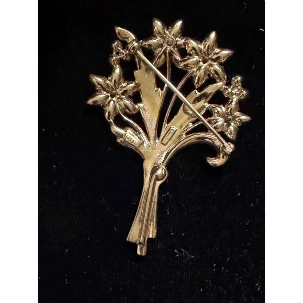 Art Deco Otis Sterling Silver & Crystal Stone Floral Brooch - Picture 2 of 5